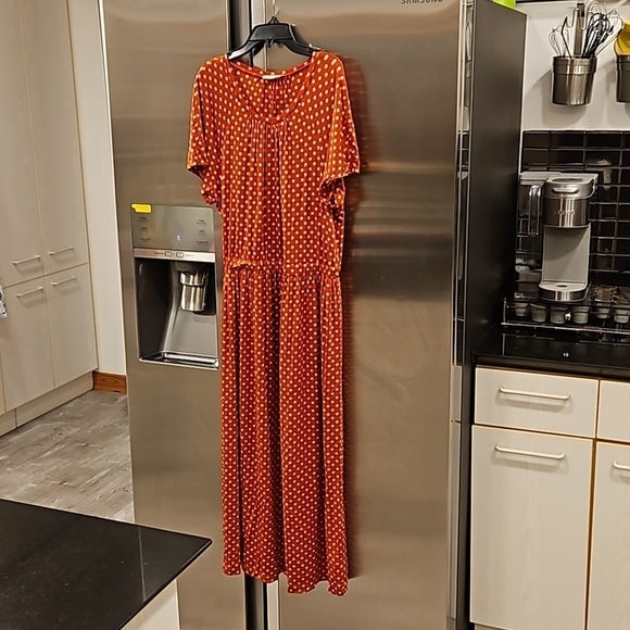 💕STINE GOYA💕 Caitlin Midi Dress ~ Rust Orange Polka Dot Print Medium - Picture 12 of 16